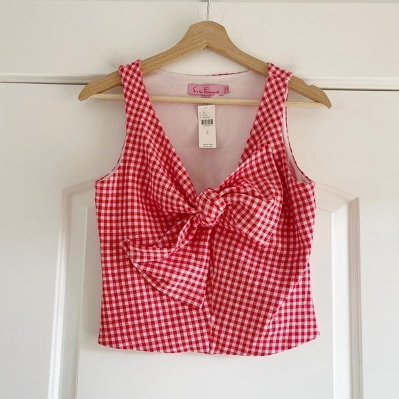 Anthropologie Eva Franco Gingham Bow Top - S - Picture 2 of 8